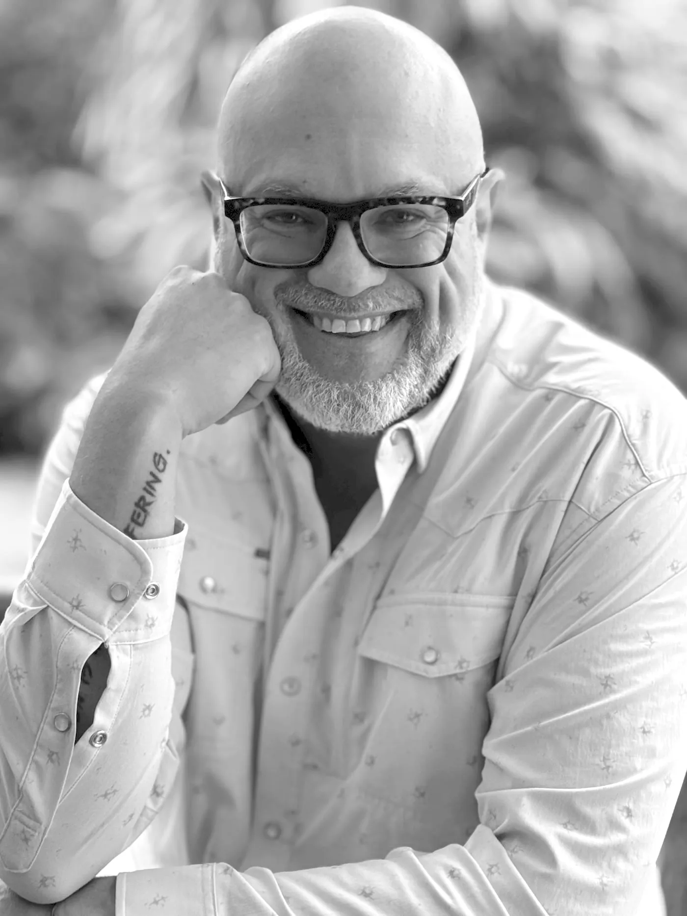 Justin Foster, black and white portrait